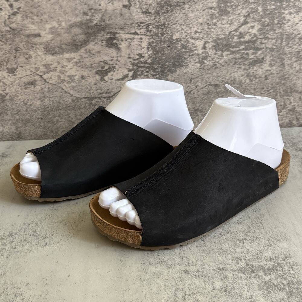 Haflinger Fortuna Sandals Black Women’s US 6 EU 36 Leather Slip On Shoes